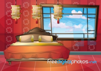 Cartoon  Illustration Interior Chinese Room With Separated Layers Stock Image