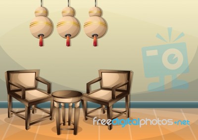 Cartoon  Illustration Interior Chinese Room With Separated Layers Stock Image