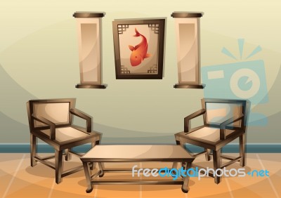 Cartoon  Illustration Interior Chinese Room With Separated Layers Stock Image