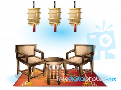 Cartoon  Illustration Interior Chinese Room With Separated Layers Stock Image