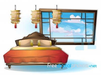 Cartoon  Illustration Interior Chinese Room With Separated Layers Stock Image