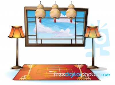 Cartoon  Illustration Interior Chinese Room With Separated Layers Stock Image