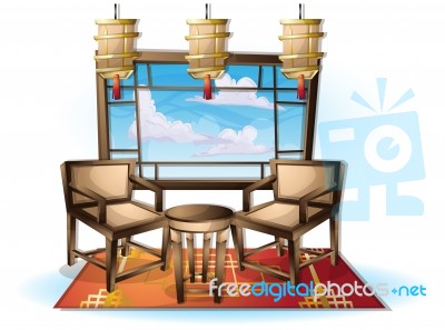 Cartoon  Illustration Interior Chinese Room With Separated Layers Stock Image