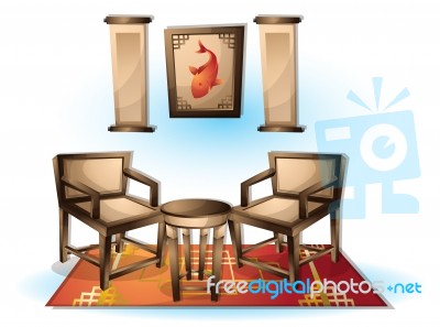 Cartoon  Illustration Interior Chinese Room With Separated Layers Stock Image