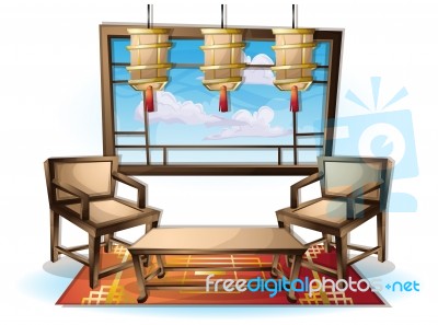 Cartoon  Illustration Interior Chinese Room With Separated Layers Stock Image