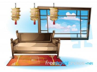 Cartoon  Illustration Interior Chinese Room With Separated Layers Stock Image