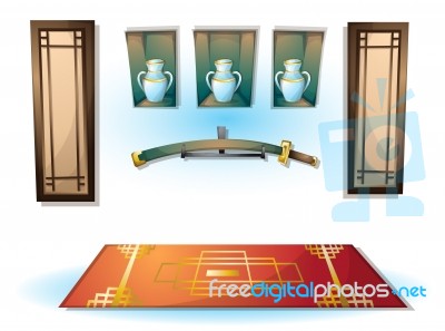 Cartoon  Illustration Interior Chinese Room With Separated Layers Stock Image