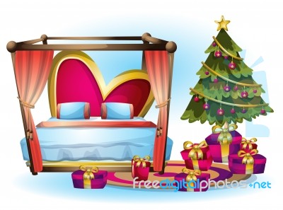 Cartoon  Illustration Interior Christmas Room With Separated Layers Stock Image