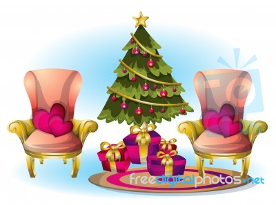 Cartoon  Illustration Interior Christmas Room With Separated Layers Stock Image