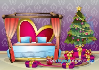 Cartoon  Illustration Interior Christmas Room With Separated Layers Stock Image