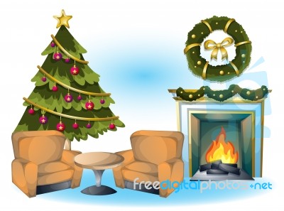 Cartoon  Illustration Interior Christmas Room With Separated Layers Stock Image