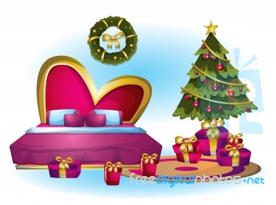 Cartoon  Illustration Interior Christmas Room With Separated Layers Stock Image