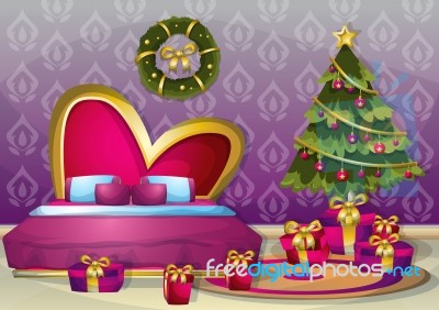 Cartoon  Illustration Interior Christmas Room With Separated Layers Stock Image