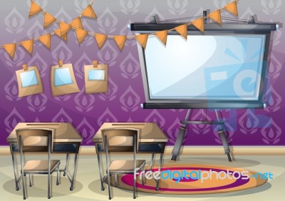 Cartoon  Illustration Interior Classroom With Separated Layers Stock Image