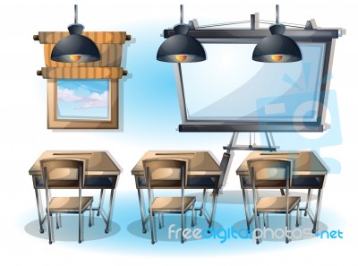 Cartoon  Illustration Interior Classroom With Separated Layers Stock Image