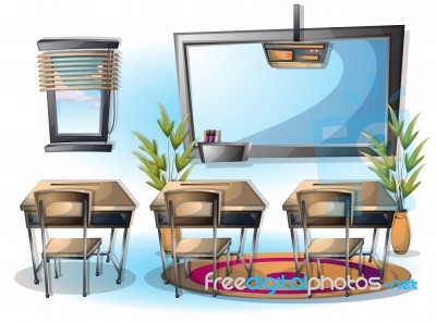 Cartoon  Illustration Interior Classroom With Separated Layers Stock Image