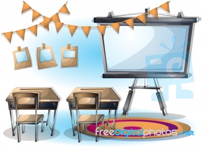 Cartoon  Illustration Interior Classroom With Separated Layers Stock Image