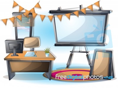 Cartoon  Illustration Interior Classroom With Separated Layers Stock Image