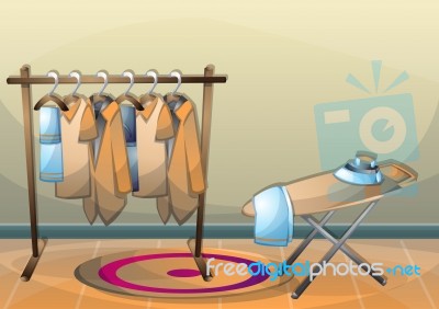 Cartoon  Illustration Interior Clothing Room With Separated Layers Stock Image