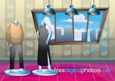 Cartoon  Illustration Interior Clothing Room With Separated Layers Stock Image