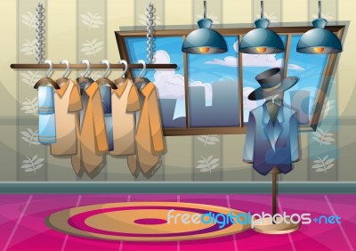 Cartoon  Illustration Interior Clothing Room With Separated Layers Stock Image