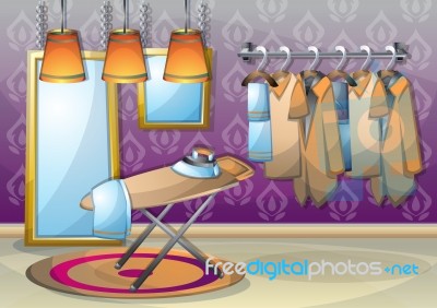 Cartoon  Illustration Interior Clothing Room With Separated Layers Stock Image