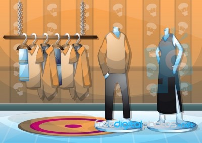 Cartoon  Illustration Interior Clothing Room With Separated Layers Stock Image