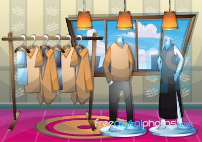 Cartoon  Illustration Interior Clothing Room With Separated Layers Stock Image