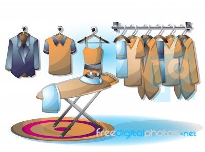 Cartoon  Illustration Interior Clothing Room With Separated Layers Stock Image