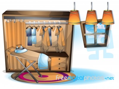 Cartoon  Illustration Interior Clothing Room With Separated Layers Stock Image