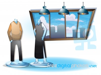 Cartoon  Illustration Interior Clothing Room With Separated Layers Stock Image