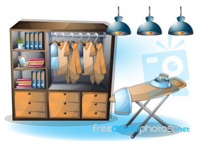 Cartoon  Illustration Interior Clothing Room With Separated Layers Stock Image