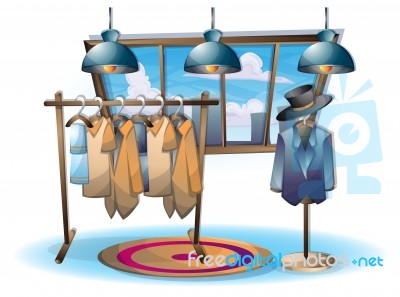 Cartoon  Illustration Interior Clothing Room With Separated Layers Stock Image