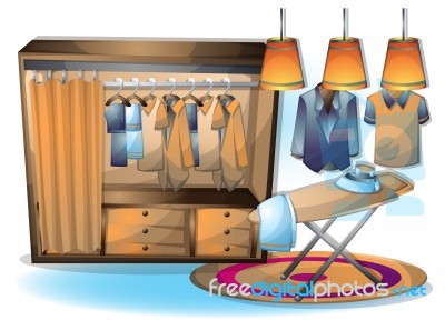 Cartoon  Illustration Interior Clothing Room With Separated Layers Stock Image