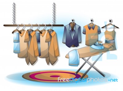 Cartoon  Illustration Interior Clothing Room With Separated Layers Stock Image