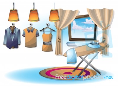 Cartoon  Illustration Interior Clothing Room With Separated Layers Stock Image