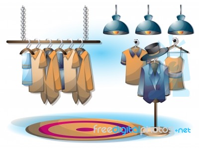 Cartoon  Illustration Interior Clothing Room With Separated Layers Stock Image