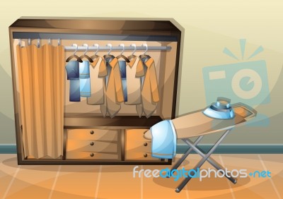 Cartoon  Illustration Interior Clothing Room With Separated Layers Stock Image