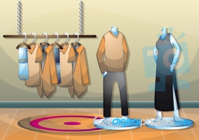 Cartoon  Illustration Interior Clothing Room With Separated Layers Stock Image