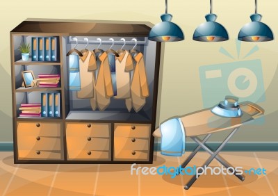 Cartoon  Illustration Interior Clothing Room With Separated Layers Stock Image