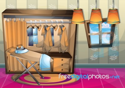 Cartoon  Illustration Interior Clothing Room With Separated Layers Stock Image