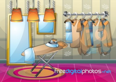 Cartoon  Illustration Interior Clothing Room With Separated Layers Stock Image