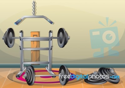 Cartoon  Illustration Interior Fitness Room With Separated Layers Stock Image