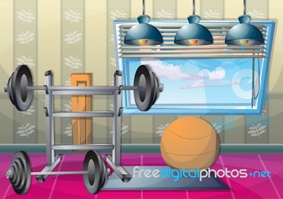 Cartoon  Illustration Interior Fitness Room With Separated Layers Stock Image