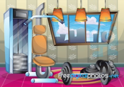 Cartoon  Illustration Interior Fitness Room With Separated Layers Stock Image