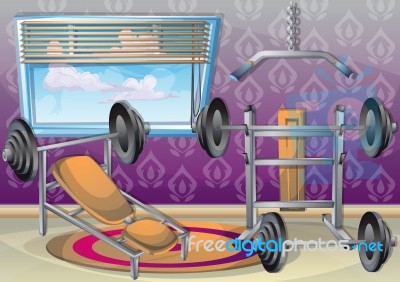 Cartoon  Illustration Interior Fitness Room With Separated Layers Stock Image