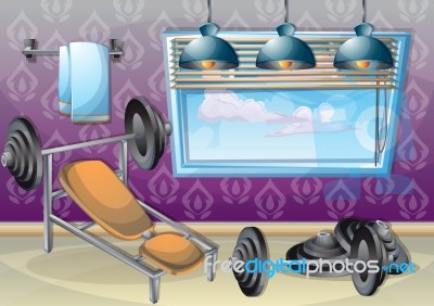 Cartoon  Illustration Interior Fitness Room With Separated Layers Stock Image