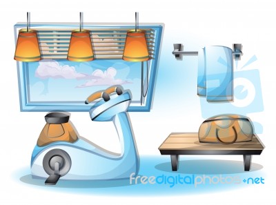 Cartoon  Illustration Interior Fitness Room With Separated Layers Stock Image