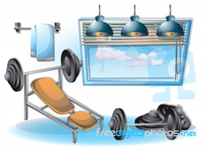 Cartoon  Illustration Interior Fitness Room With Separated Layers Stock Image