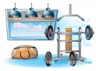 Cartoon  Illustration Interior Fitness Room With Separated Layers Stock Image